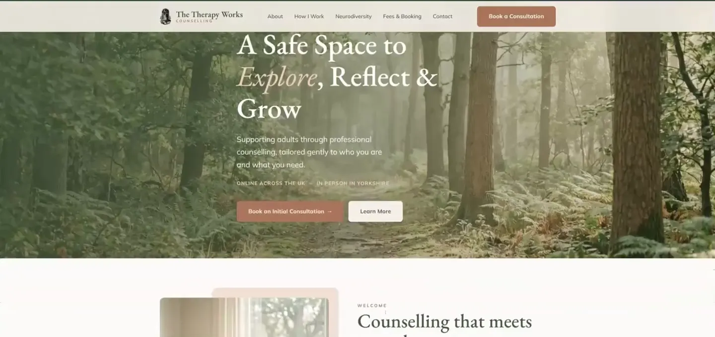 The Therapy Works homepage, a live practice site built by RoodtSquared